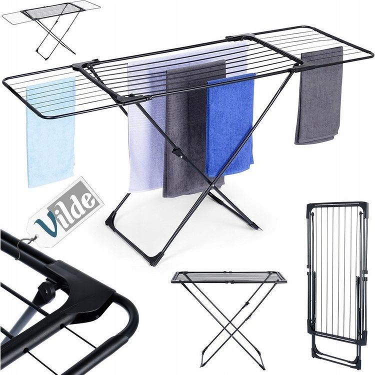 Tootefoto - Vilde pesukuivati Pesukuivati Metall Must Pikendav XXL Solid VILDE 108-182 cm