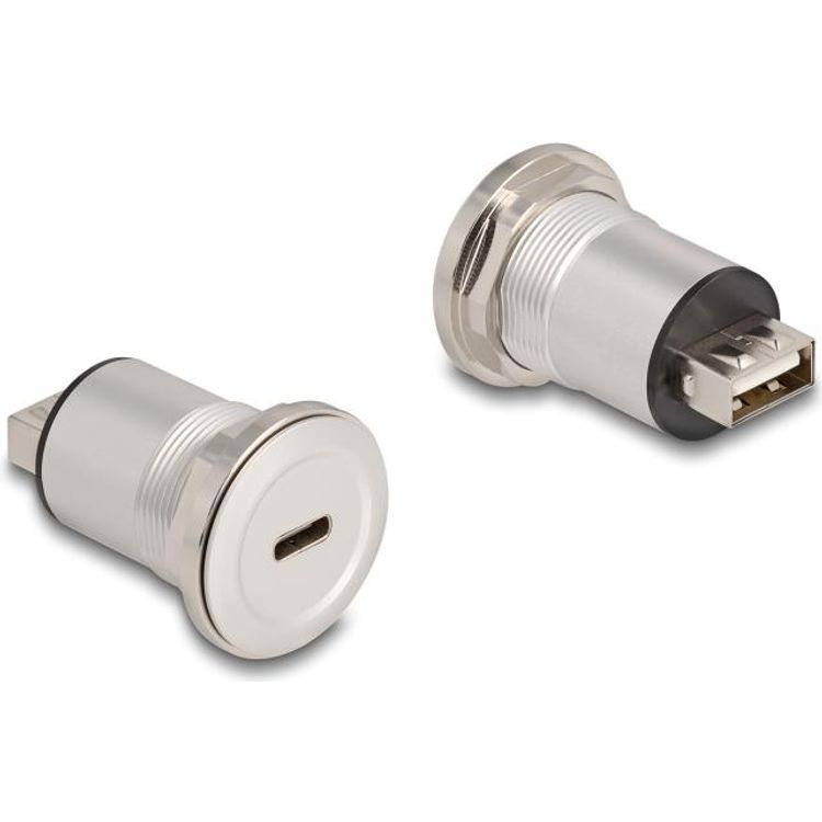 Tootefoto - Delock - USB-Adapter - 24 pin USB-C (W) Paneel montierbar zu USB (W) - USB 2,0 - M22 Gewinde - Black Silver (88193)