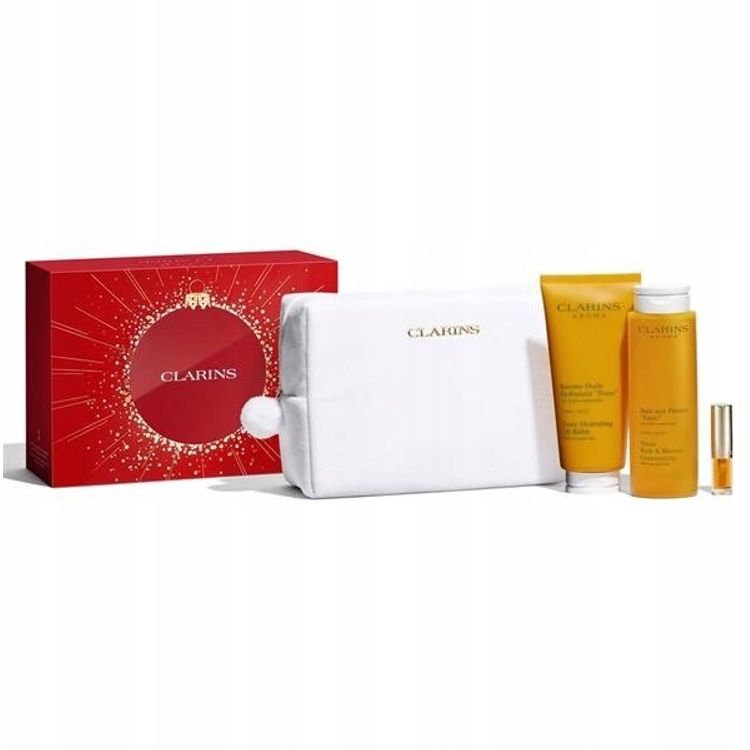 Tootefoto - Clarinsi komplekt Clarins: aroom, eeterlikud lid, niisutav, keha li, 200 ml + aroom, eeterlikud lid, du igeel, kogu kehale, 200 ml + huulekomfort, huule li, 01, 1,4 ml * miniatuu