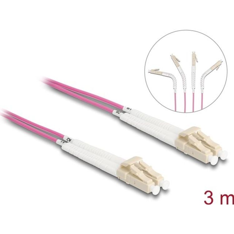 Tootefoto - Delock - Netzwerkkabel - LC Multi-Mode (M) zu LC Multi-Mode (M) - 3,0m - Glasfaser - Duplex - 50/125 Mikrometer - OM4 - halogenfrei, gewinkelt - violett (88089)