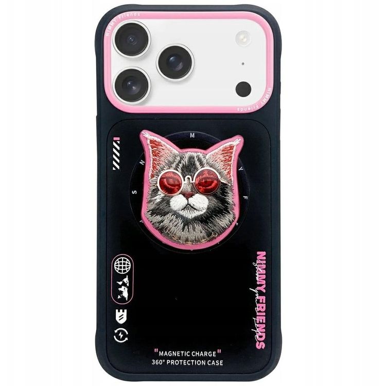 Tootefoto - Case Nimmy Glasses Cool Cat MagSafe for iPhone 17 Pro Max black and pink