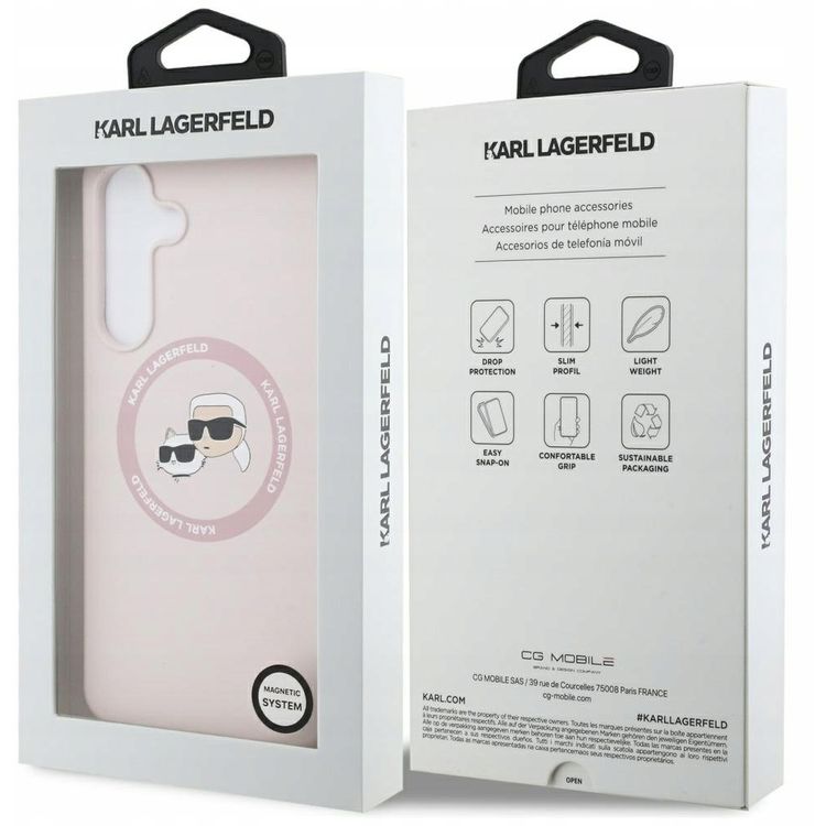 Tootefoto - Case Karl Lagerfeld Silicone Karl&Choupette Heads MagSafe for Samsung Galaxy S25 FE pink