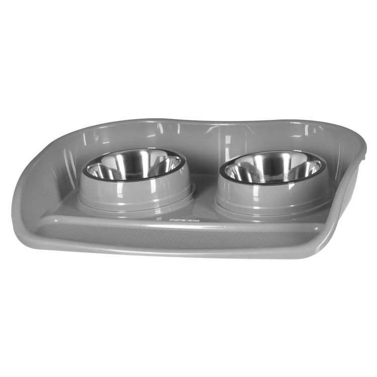 Tootefoto - Barry King Set: 2x Bowl 1.3L Stainless Steel + Pad for Dogs, Grey, 66x49x12cm