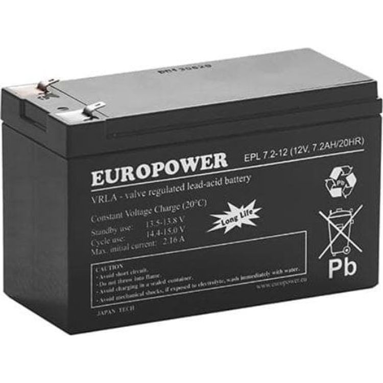 Tootefoto - Europower EUROPOWER AGM aku EPL seeria 12V 7,2Ah T1 (eluiga 15 aastat)