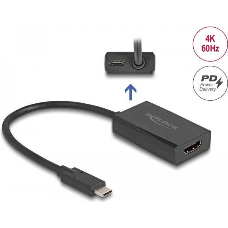 Tootefoto - Delock - Videoadapter - HDMI, 24 pin USB-C weiblich zu 24 pin USB-C m nnlich - 15cm - Schwarz - USB-Stromversorgung (100 W), unterst tzt Power Delivery 3,0 (61058)