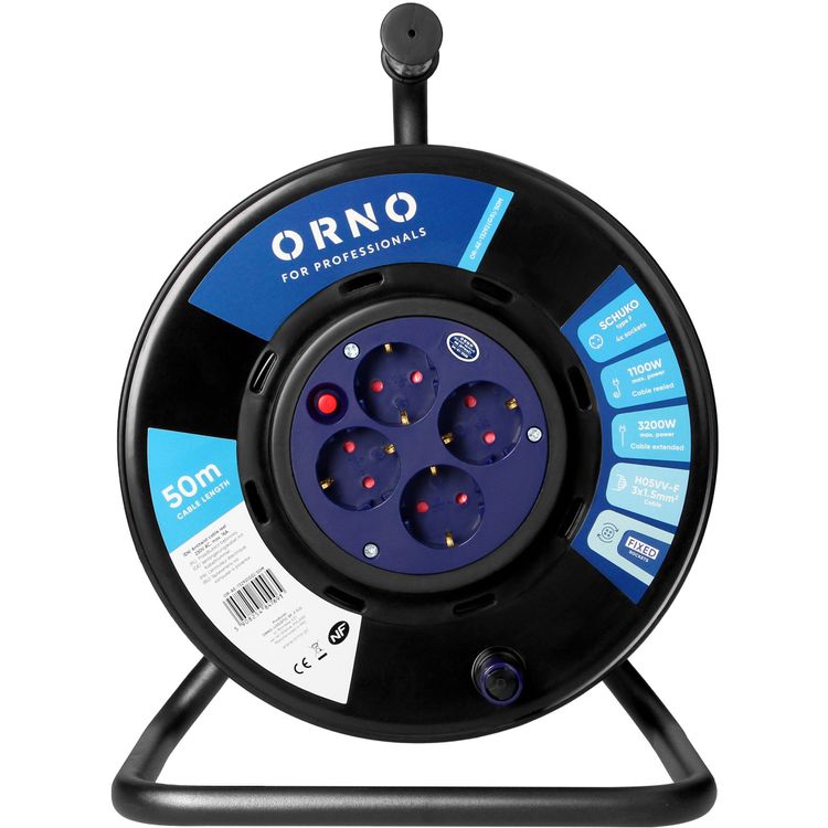 Tootefoto - Trumli pikendus, 4 2p+pistikupesad Schukoga, PVC H05VV -F 3x1,5mm2, pikkus - 50 m, p sivad pistikupesad, termiline, praeguste radade kate