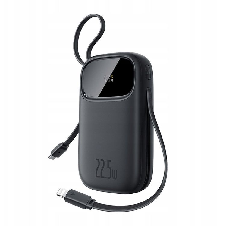Tootefoto - PowerBank Baseus Enerfill FC31 1000MAH 22.5W koos digitaalse ekraaniga ja 2 ehitatud kaablit (USB -C + Lightning) -must