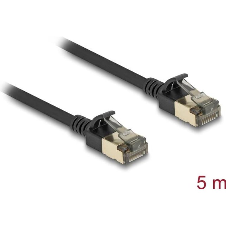 Tootefoto - Delock RJ45 Netzwerkkabel Cat.8.1 F/FTP Slim Pro 5 m schwarz (80342)