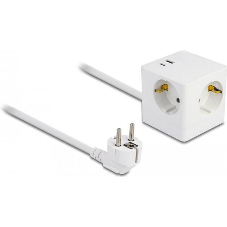 Tootefoto - Delock Steckdosenw rfel mit Verl ngerungskabel 3-fach und USB PD 3.0 Ladeger t 20 W, 1,5 m Kabel, wei (11502)