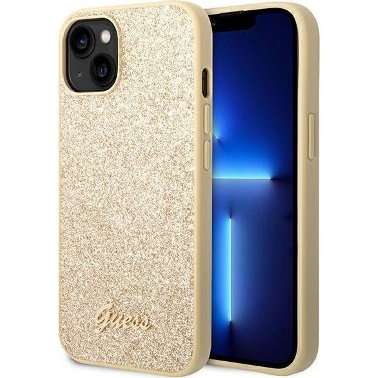 Tootefoto - Guess Guess Glitter Flakes metallist logo mbris iPhone 14 mbris (kuldne)