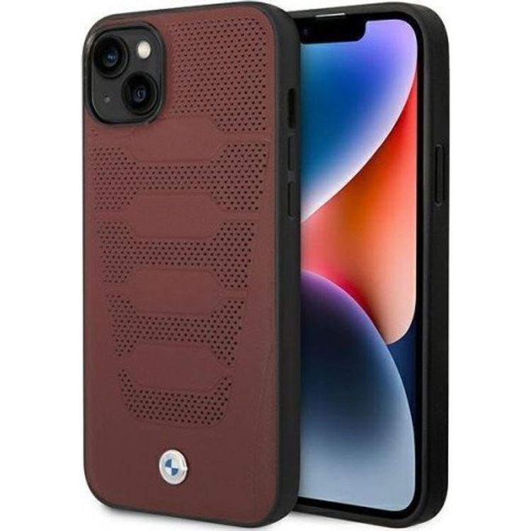 Tootefoto - BMW mbris BMW BMHCP14S22RPSR Apple iPhone 14 Burgundia/burgundia nahkistmete muster