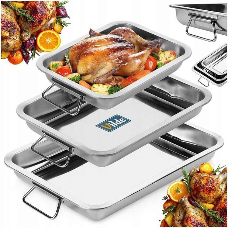 Tootefoto - Brytfanny Blachy do Pieczenia Stalowe Prostok tne z Uchwytami VILDE 3 szt.