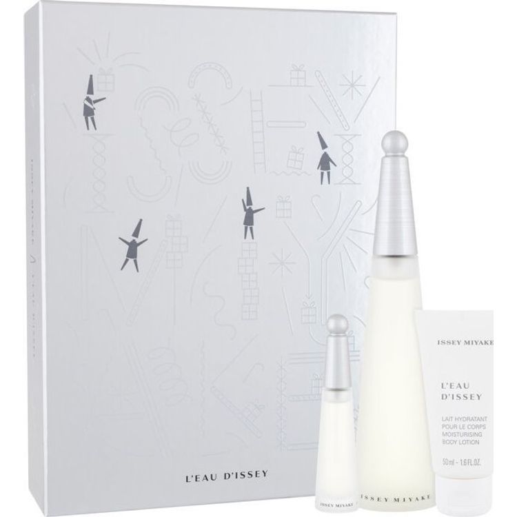 Tootefoto - Xmas 2023 komplekt Issey Miyake: l'Au d'Ssey, Eau de Wailtte, naistele, 100 ml + l'au d'Issey, niisutav, kehakreem, 50 ml + l'au d'isey, eau de tualett, et Naised, 10 ml *viaal nai