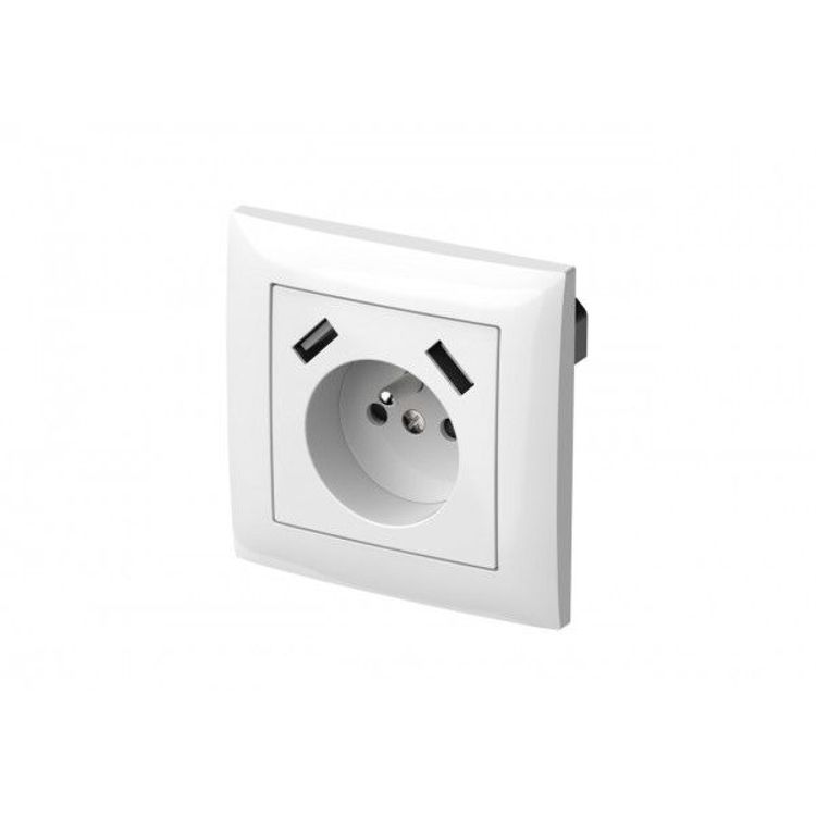 Tootefoto - Elektro-Plast Sentia Single socket w / u 16A with USB 2x2,1A 5VDC with shutters and frame white GPT 2P + Z 2xUSB (1488-00)