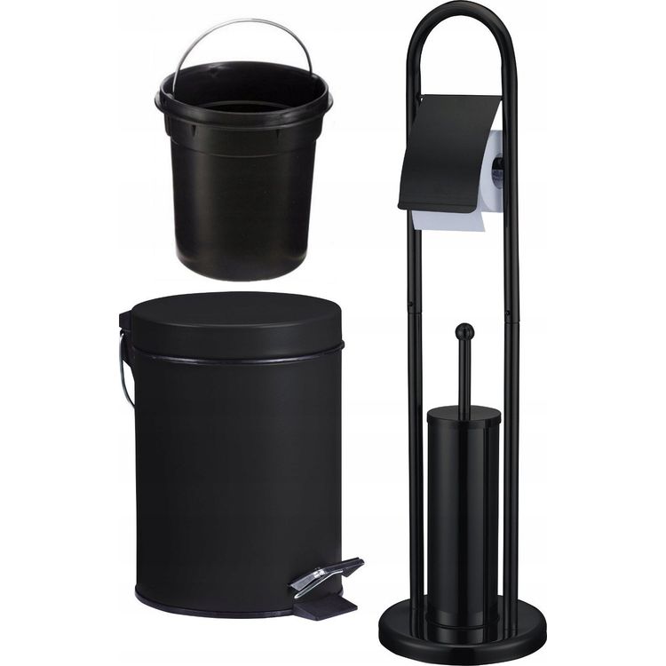 Tootefoto - Brunbeste Vannitoakomplekt WC-hari WC-paberi hoidja korv 3in1 mattmust BRUNBESTE BB-1138