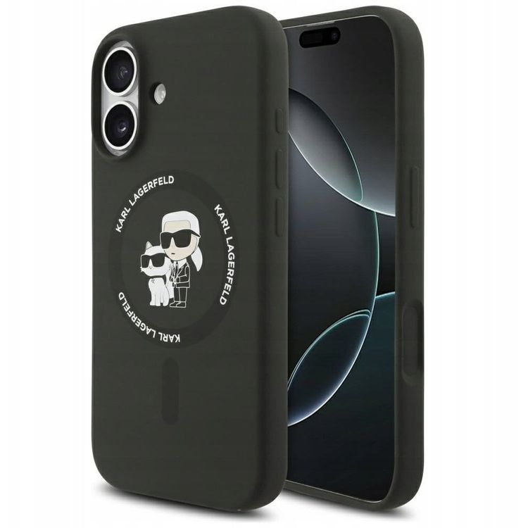 Tootefoto - Karl Lagerfeld Silicone Karl&Choupette Ring MagSafe Case for iPhone 17 Black