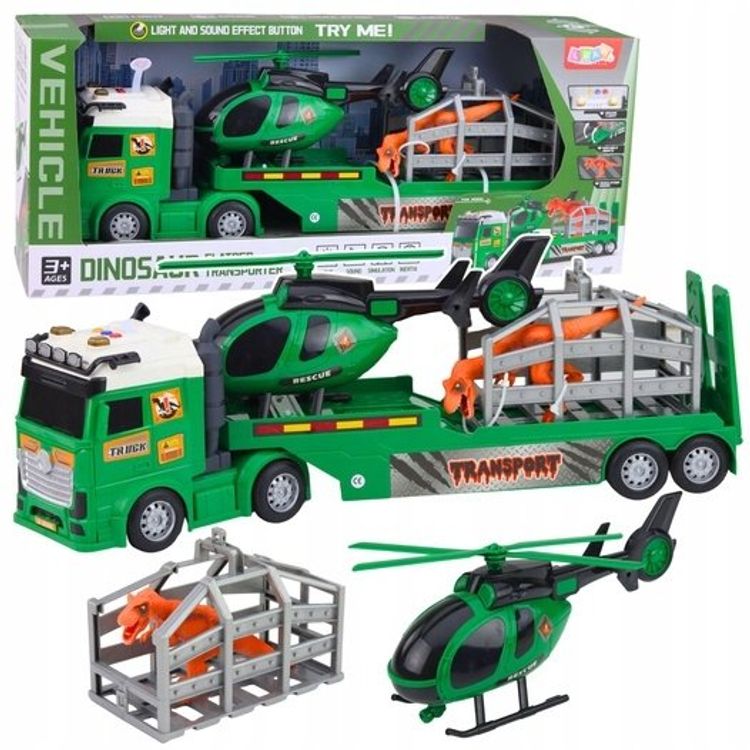 Tootefoto - LeanToys Zestaw Transport Dinozaura Ci ar wka Laweta Helikopter wiat a D wi k