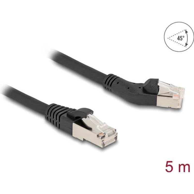 Tootefoto - Delock RJ45 Netzwerkkabel Cat.6A S/FTP Stecker 45 nach links gewinkelt zu gerade 5 (80625)