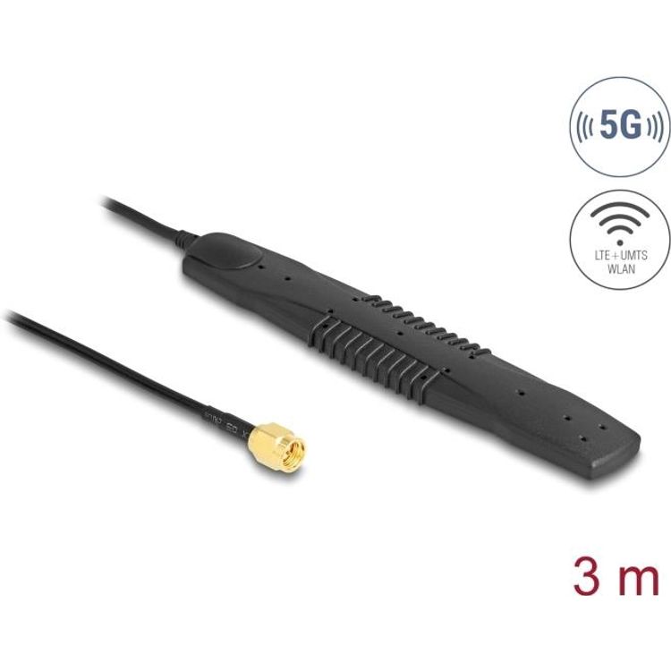 Tootefoto - Delock 5G LTE, WLAN Antenne SMA Stecker 2,5 dBi omnidirektional starr schwarz Klebemontage (90101)