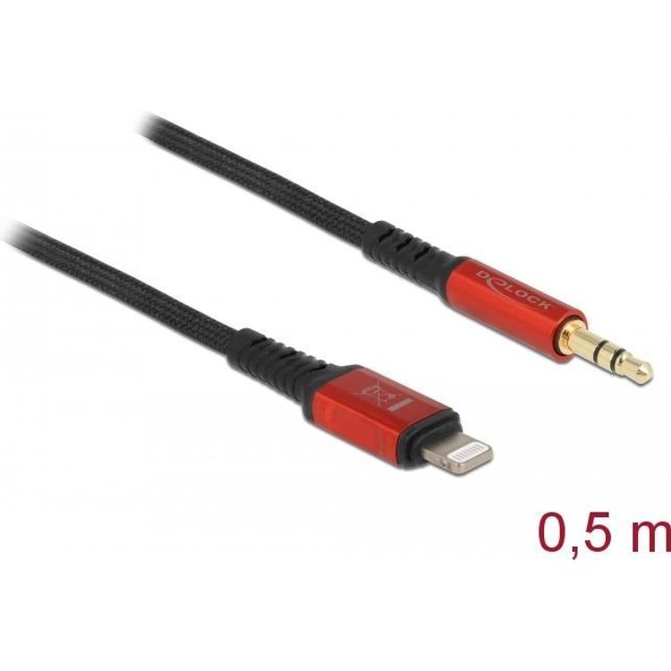 Tootefoto - DeLOCK 86586 audiokaabel 0,5 m 3.5mm Lightning Must, Punane