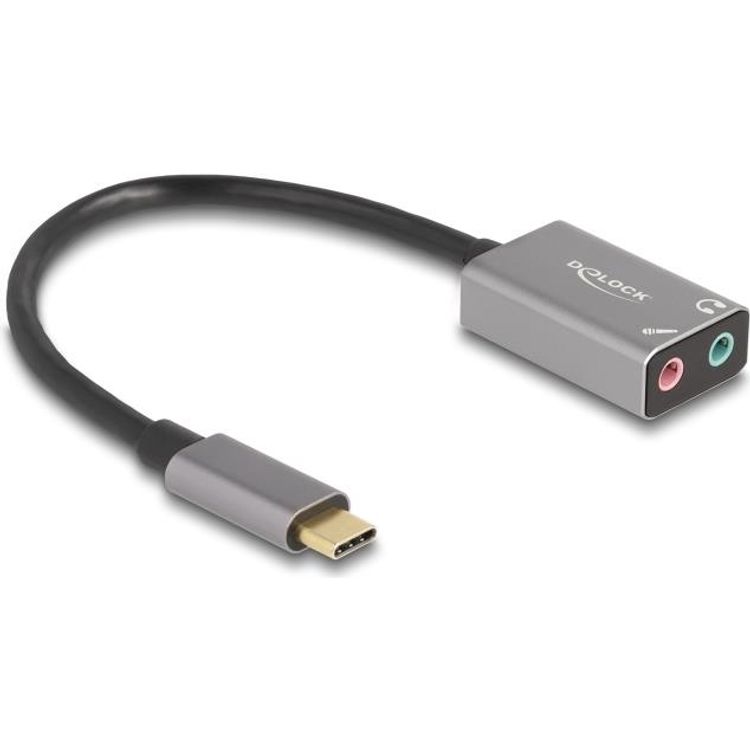Tootefoto - Delock - Adapter USB-C auf Klinkenstecker - 24 pin USB-C m nnlich zu mini-phone stereo 3,5 mm, Mono Mini-Stecker weiblich - 14,5 cm - Grau (67071)