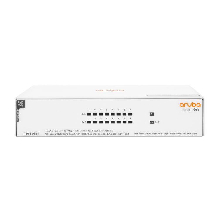 Tootefoto - Hewlett Packard Enterprise Aruba Instant On 1430 8G Class4 PoE 64W Mittejuhitav L2 Gigabit Ethernet (10/100/1000) Power over Ethernet tugi Valge