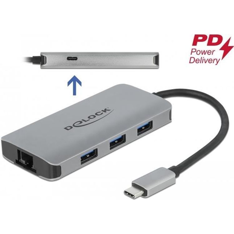 Tootefoto - DeLOCK 63252 s learvuti dokk ja pordireplikaator Juhtmega hendatud USB 3.2 Gen 1 (3.1 Gen 1) Type-C Hall