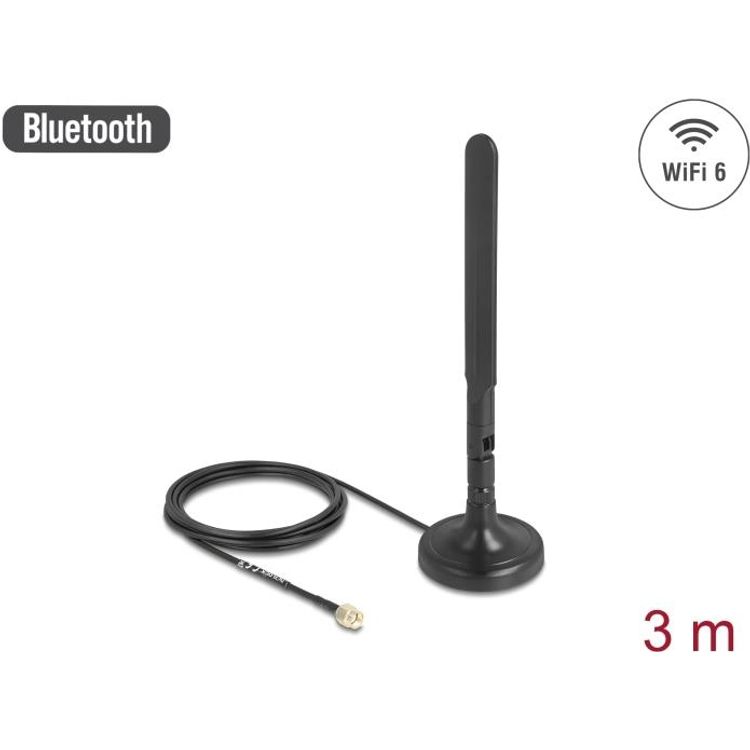 Tootefoto - Delock WiFi 6 Antenne RP-SMA Stecker 3 dBi omnidirektional mit Anschlusskabel RG-174 3 m (10039)