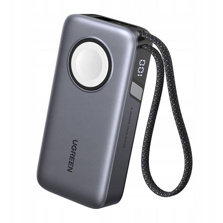 Tootefoto - Powerbank 10000mAh UGREEN PB527 30W koos sisseehitatud USB-C kaabli ja magnetlaadijaga Apple Watchi jaoks (hall)