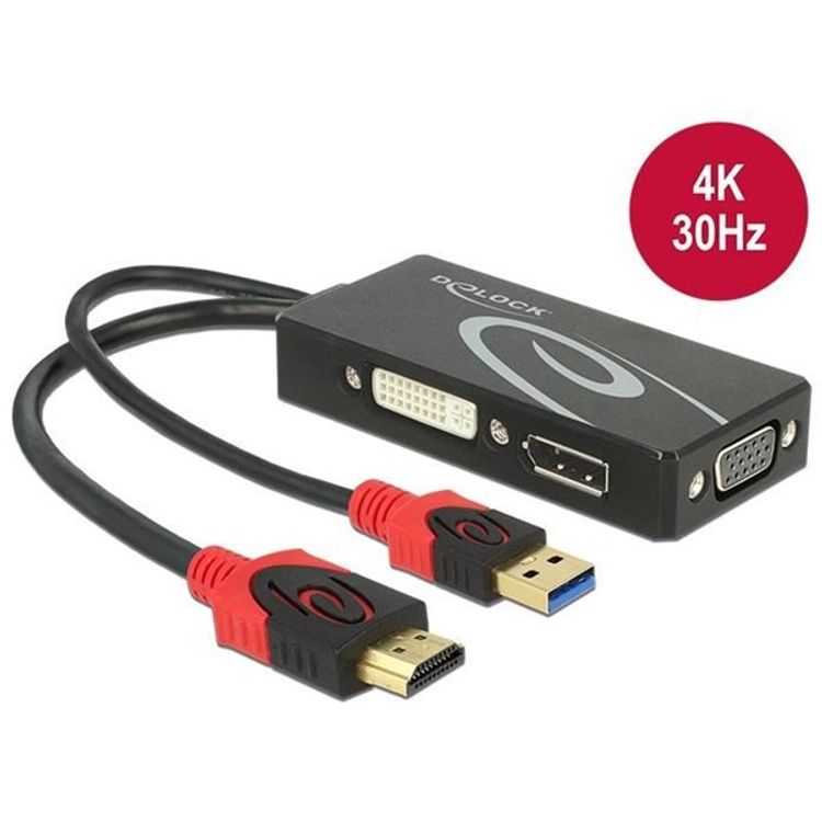 Tootefoto - DeLOCK 62959 videokaabliadapter 0,135 m HDMI + USB DVI-I + VGA (D-Sub) Must, Punane