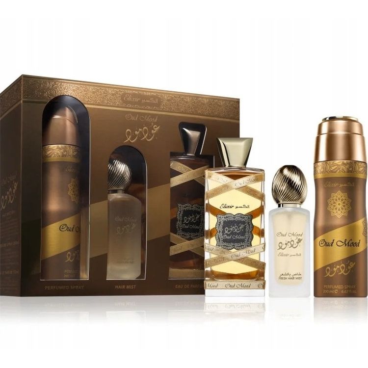 Tootefoto - KOMPLEKT LATTAFA Oud Mood Elixir EDP sprei 100ml + HAIR MIST 50ml + DEO sprei 200ml