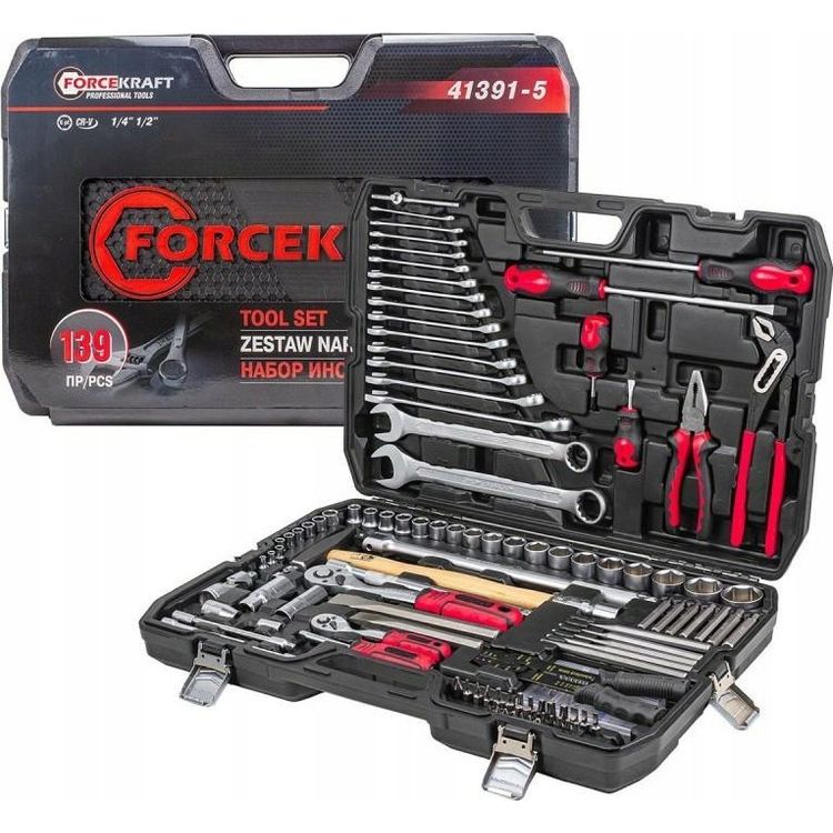 Tootefoto - Forcekraft t riistakomplekt T riistakomplekt 1/4" ja 1/2" 139 tk. (4 32 mm) (6-poolne)