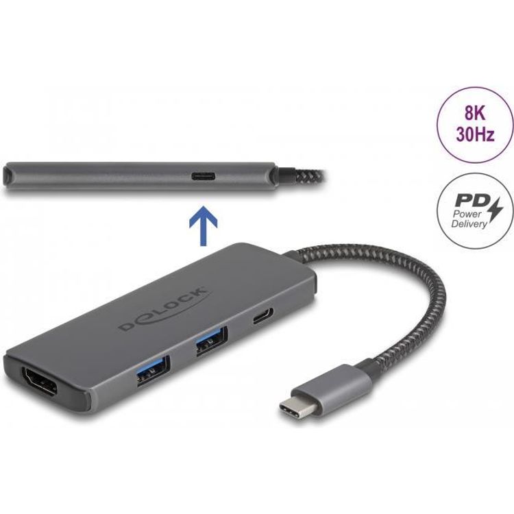 Tootefoto - DeLOCK 87804 s learvuti dokk ja pordireplikaator Juhtmega hendatud USB 3.2 Gen 1 (3.1 Gen 1) Type-C Hall