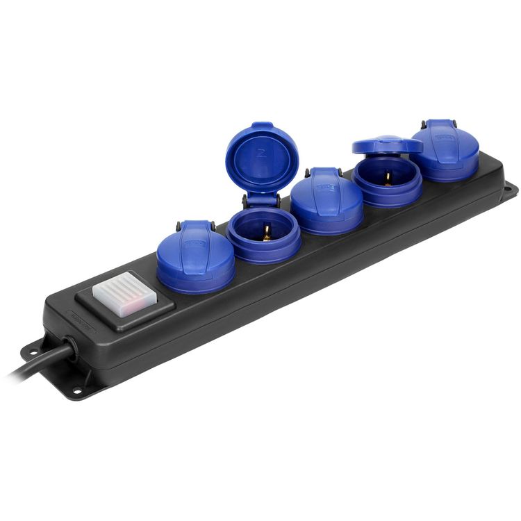 Tootefoto - Bryzgoszczny t koja pikenduskaabel l litiga, 5 2p+z pistikupesad, IP44, Schuko kummist kaabel, H05R-F 3x1,5mm2, pikkus 5m