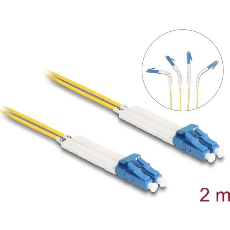 Tootefoto - Delock - Netzwerkkabel - LC Single-Modus (M) gewinkelt zu LC Single-Modus (M) gewinkelt - 2,0m - Glasfaser - Duplex - 9/125 Mikrometer - OS2 - halogenfrei - Gelb (88071)
