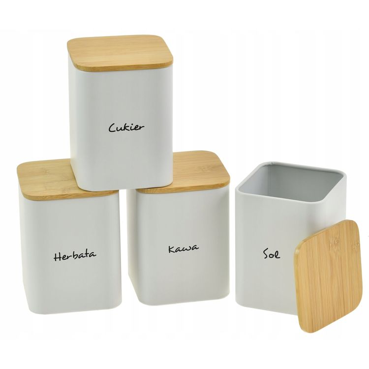 Tootefoto - KRISBERG Komplektis 4 konteinerit kohv tee suhkur sool 13,5x9,5cm KRISBERG KS-2713 (PL subtiitrid)