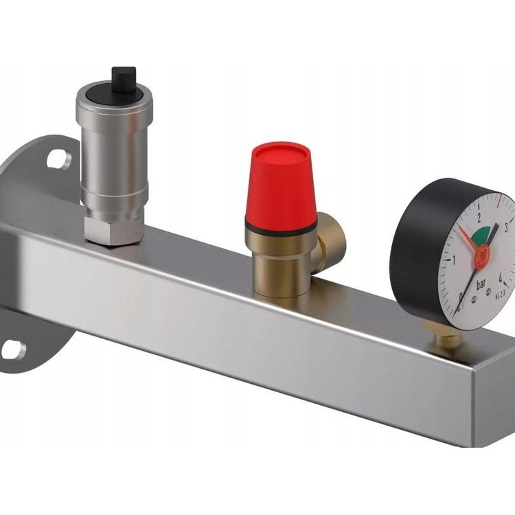 Tootefoto - Grupa bezpiecze stwa 3 bar INOX z manometrem, zaworem bezpiecze stwa i automatycznym odpowietrznikiem C.O.