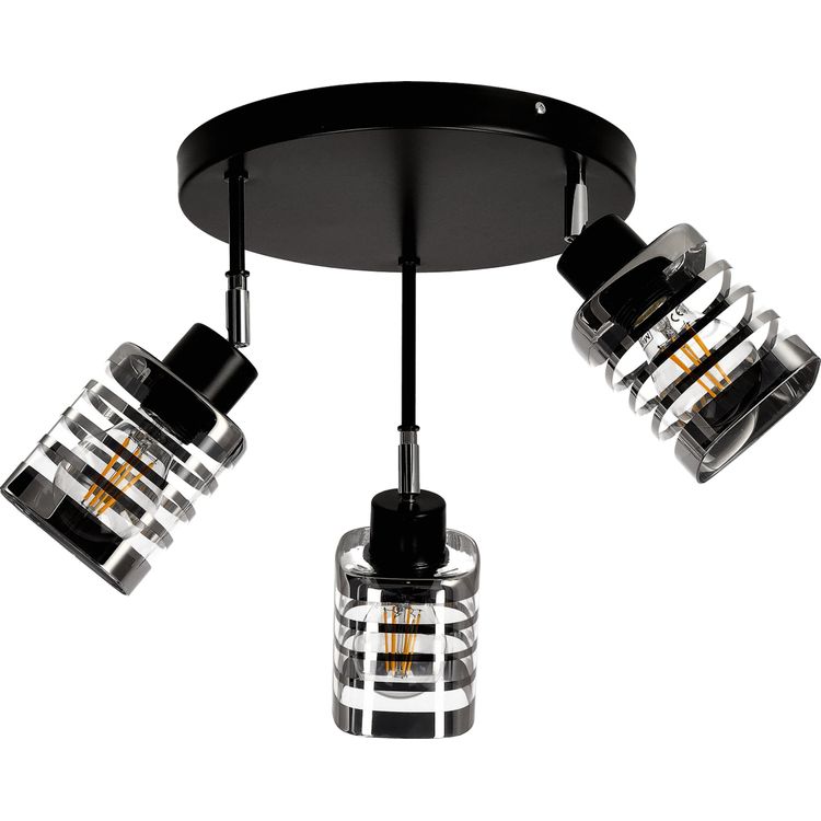 Tootefoto - Orno SIENA 3P E27 laelamp, seina- ja laekinnitus, max. 3x60W, must, mar alus, liigutatavad lambipead, erinevad tasemed