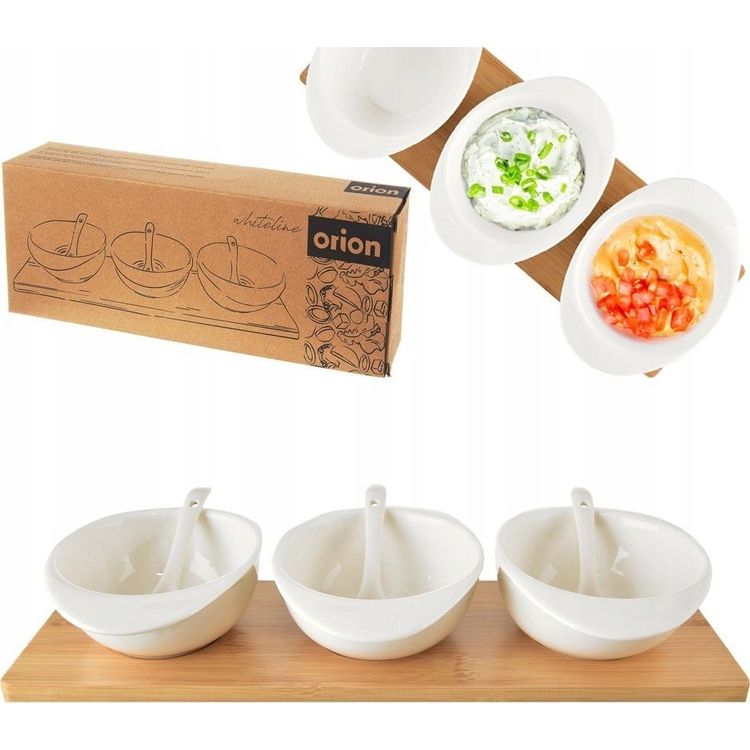 Tootefoto - Orion White portselanist suupistekausid lusikatega WHITELINE alusel, 32 cm, 7 tk.