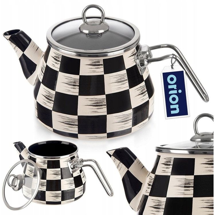 Tootefoto - Czajnik Emaliowany ORION SZACHOWNICA 2 L ze Szklan Pokrywk Indukcja