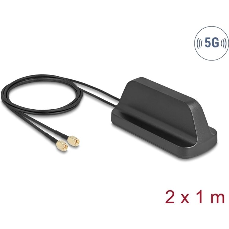 Tootefoto - Delock 5G LTE GNSS WiFi 6 MIMO Antenne 2 x SMA Stecker 2.1 - 3.0 dBi omnidirektional mit (81485)