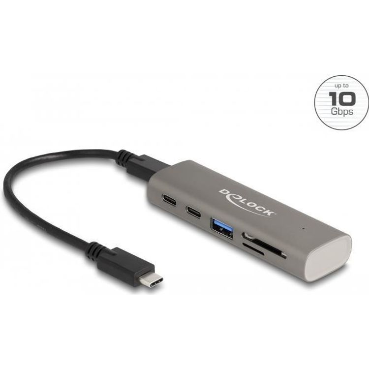 Tootefoto - DeLOCK 3 Port USB 10 Gbps Hub inklusive SD und Micro SD Card Reader mit USB Type-C Anschluss - USB 3.2 Gen 1 (3.1 Gen 1) Type-C - USB 3.2 Gen 1 (3.1 Gen 1) Type-A - USB 3.2 Gen 1
