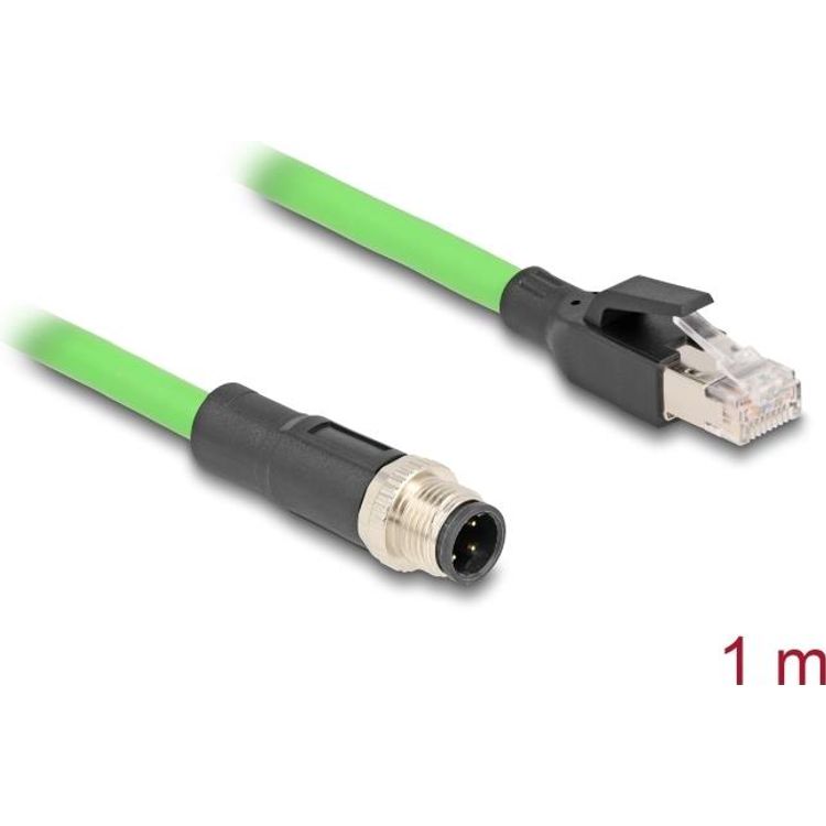 Tootefoto - Delock - Netzwerkkabel - M12 (4-polig) (M) zu RJ-45 (M) - 1,0m - 6,5 mm - SF/UTP - D-kodiert, ohne Haken - gr n (80426)