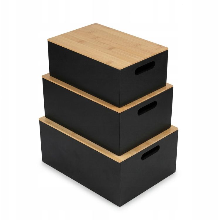 Tootefoto - Edaxo Puidust kaanega mustade MOKU konteinerite komplekt, 3 suurust