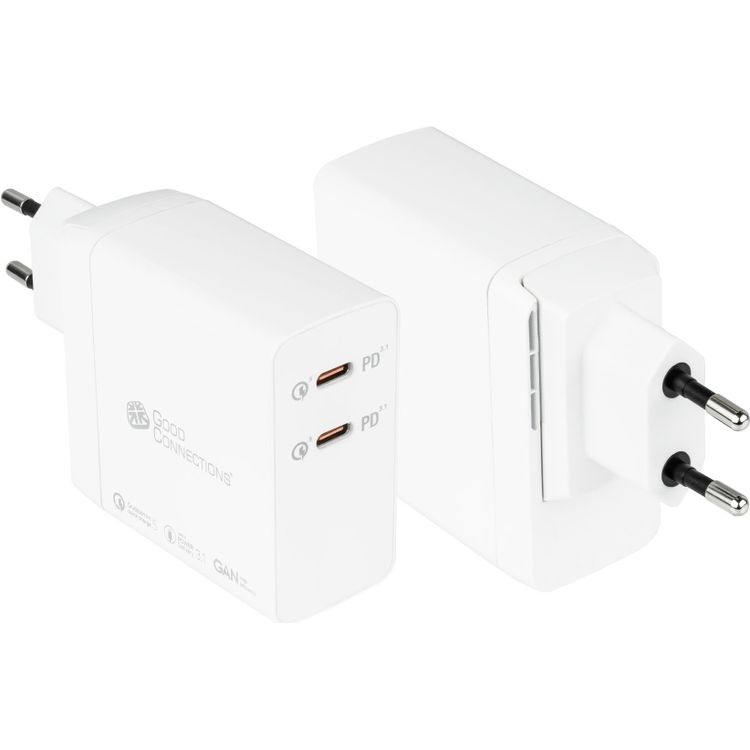 Tootefoto - USB-Schnellladeger t 140W mit GaN-Technologie, 2-Port (2x USB-C ), PD 3.1, QC 5, PPS, wei , Good Con (PCA-W006W)