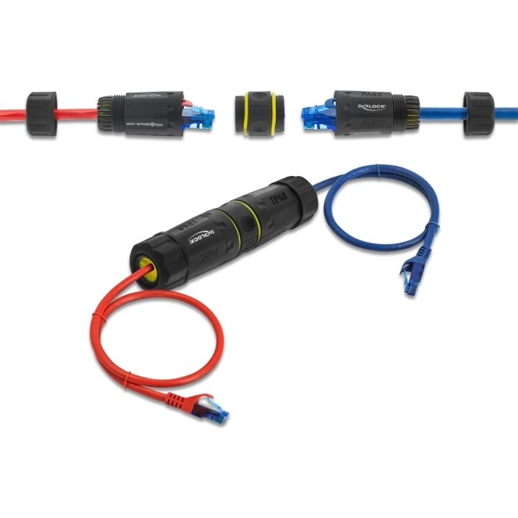 Tootefoto - Delock Kabelverbinder RJ45 Buchse zu Cat.7 mit M23 Gewinde IP68 staub- und (90816)