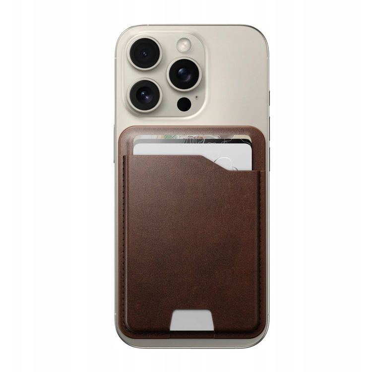 Tootefoto - NOMAD Leather Mag Wallet - nahast rahakott, mis hildub MagSafe'i ja Apple Find My, Horweeni nahast (rustikaalne pruun)