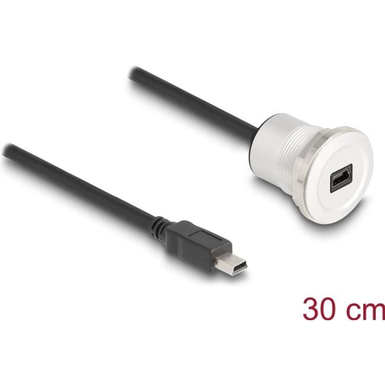 Tootefoto - Delock - USB-Verl ngerungskabel - Mini-USB, Typ B (M) zu Mini-USB, Typ B (W) Paneel montierbar - USB 2,0 - 30cm - M22 Gewinde - Schwarz, Silber (88186)