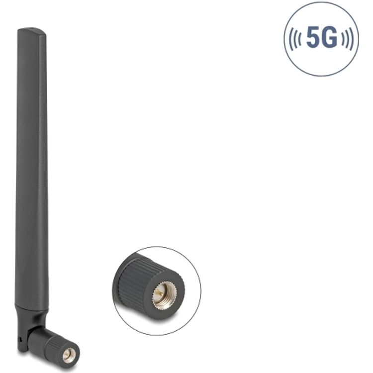 Tootefoto - Delock 5G 3.4 - 5.0 GHz Antenne SMA Stecker 4.7 dBi omnidirektional mit Kippgelenk (81466)