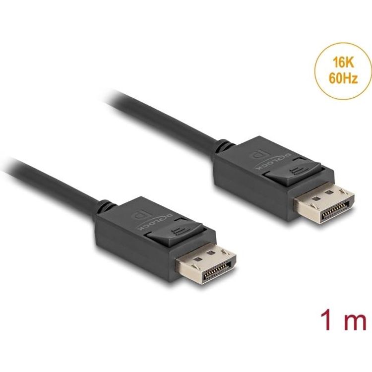 Tootefoto - Delock Coaxial - DisplayPort-Kabel - DisplayPort (M) zu DisplayPort (M) - DisplayPort 2,1 - 1,0m - unterst tzt 16K 60 Hz (15,360 x 8640), bis zu 80 Gbps Datentransferrate - Schwarz